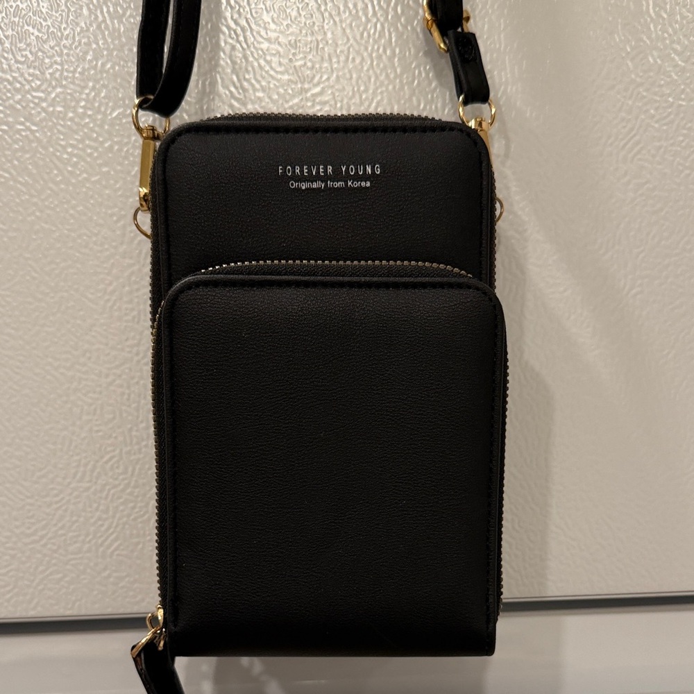 Forever Young Black Compact Crossbody Bag with Gold Hardware
